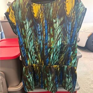 Women’s Patterned Peplum Top in Black, Blue & Yellow p13